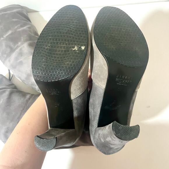 Stuart Weitzman Highland Boots Over the Knee Thigh High Gray Block Heel sz 38 - Picture 6 of 16